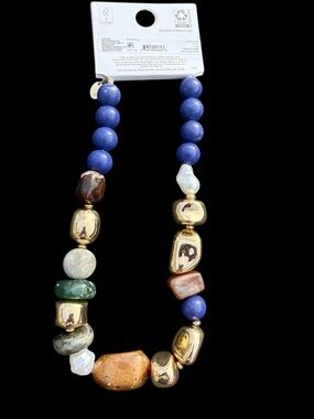 Time and Tru Blue, Gold, Green and Brown Beaded Necklace